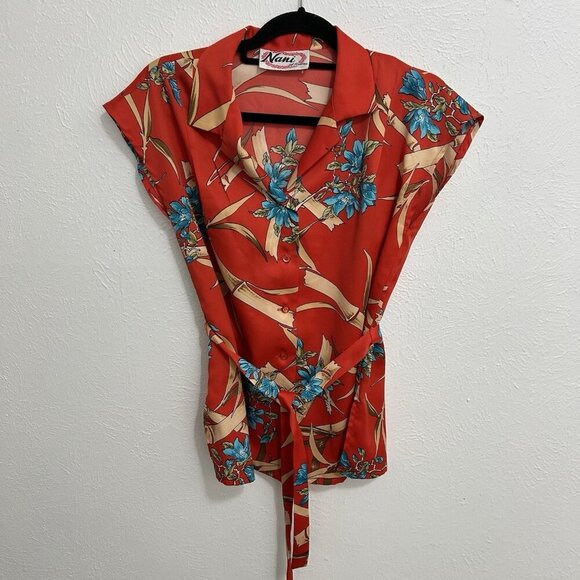 VTG 70s Nani Of Hawaii Sleeveless Belted Top Blouse Button Up Size M - Picture 9 of 11